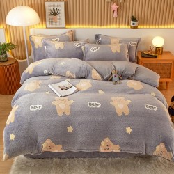 Thickened snow fleece warm four-piece double-sided fleece duvet cover children's cartoon flannel sheets  duvet cover beddiing