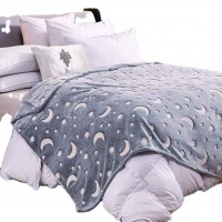 Super Soft Coral Fleece Stars Patterns Throw Flannel Sofa Bed Luminous Blanket Glow in Dark Blanket